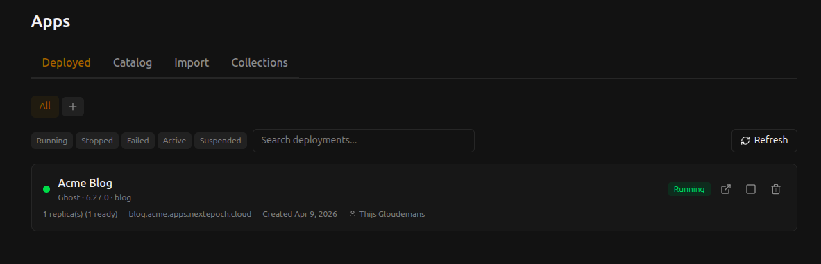 Deployed apps on NextEpoch