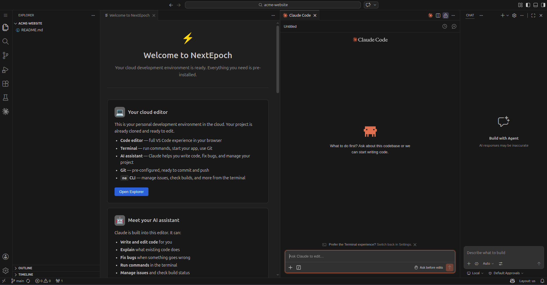 Claude Code opened in the NextEpoch editor