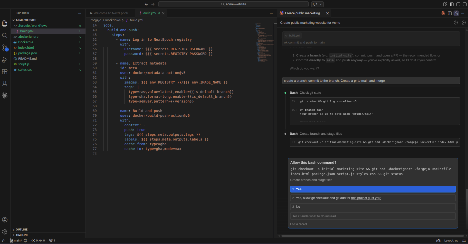 Approval dialog before git push