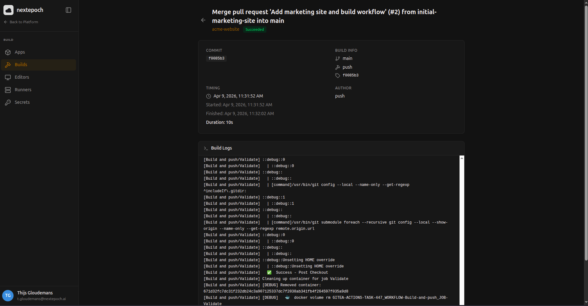 Pipeline success — app deployed